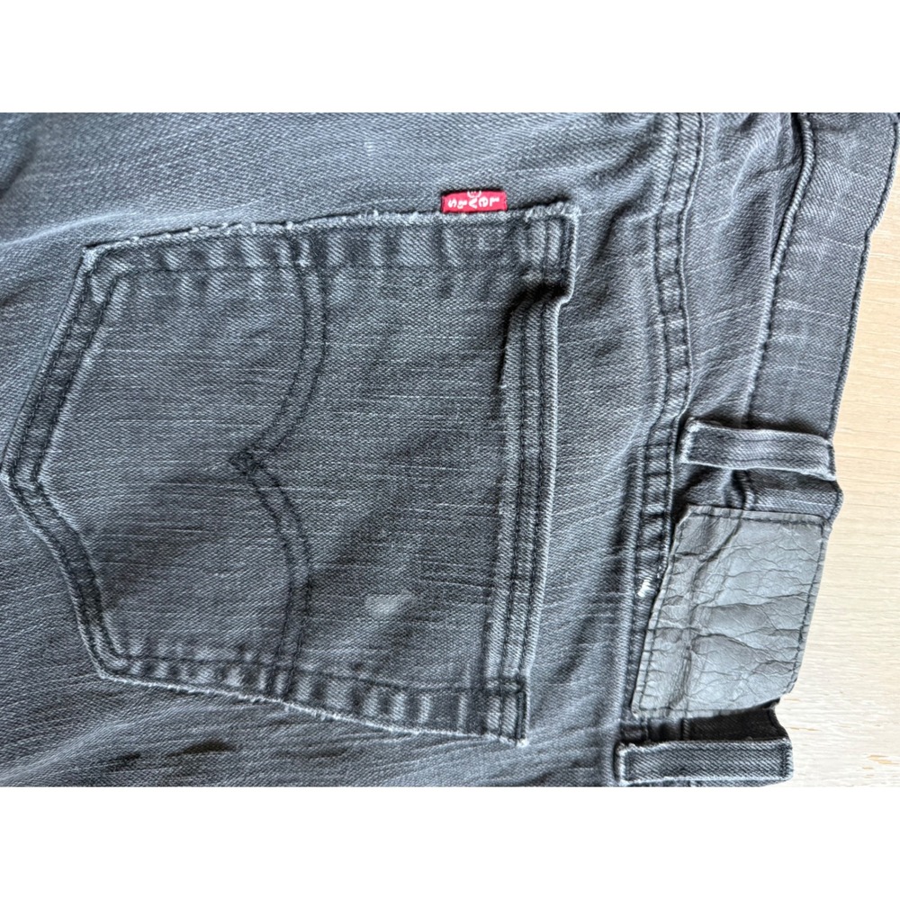 Levis Mens Faded Black Straight Leg Denim Jeans Paint Splatter Distressed 34x31